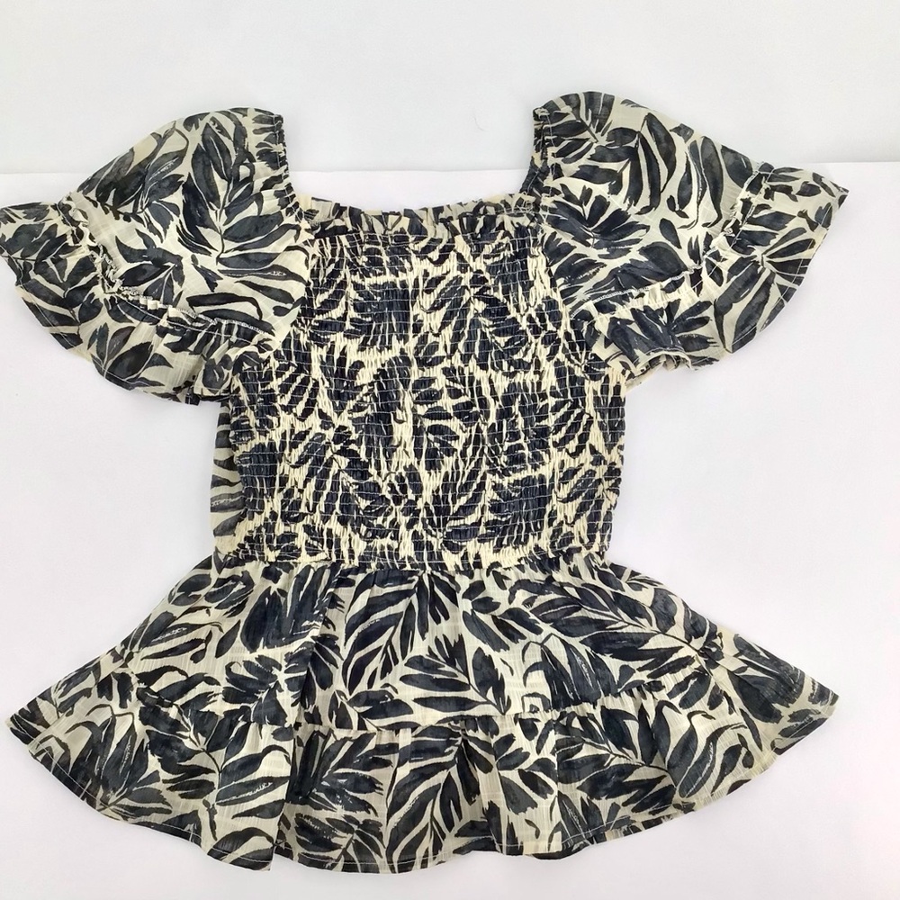 Hayden Los Angeles Floral Short Sleeve Stretch Sheer Peplum Blouse Small